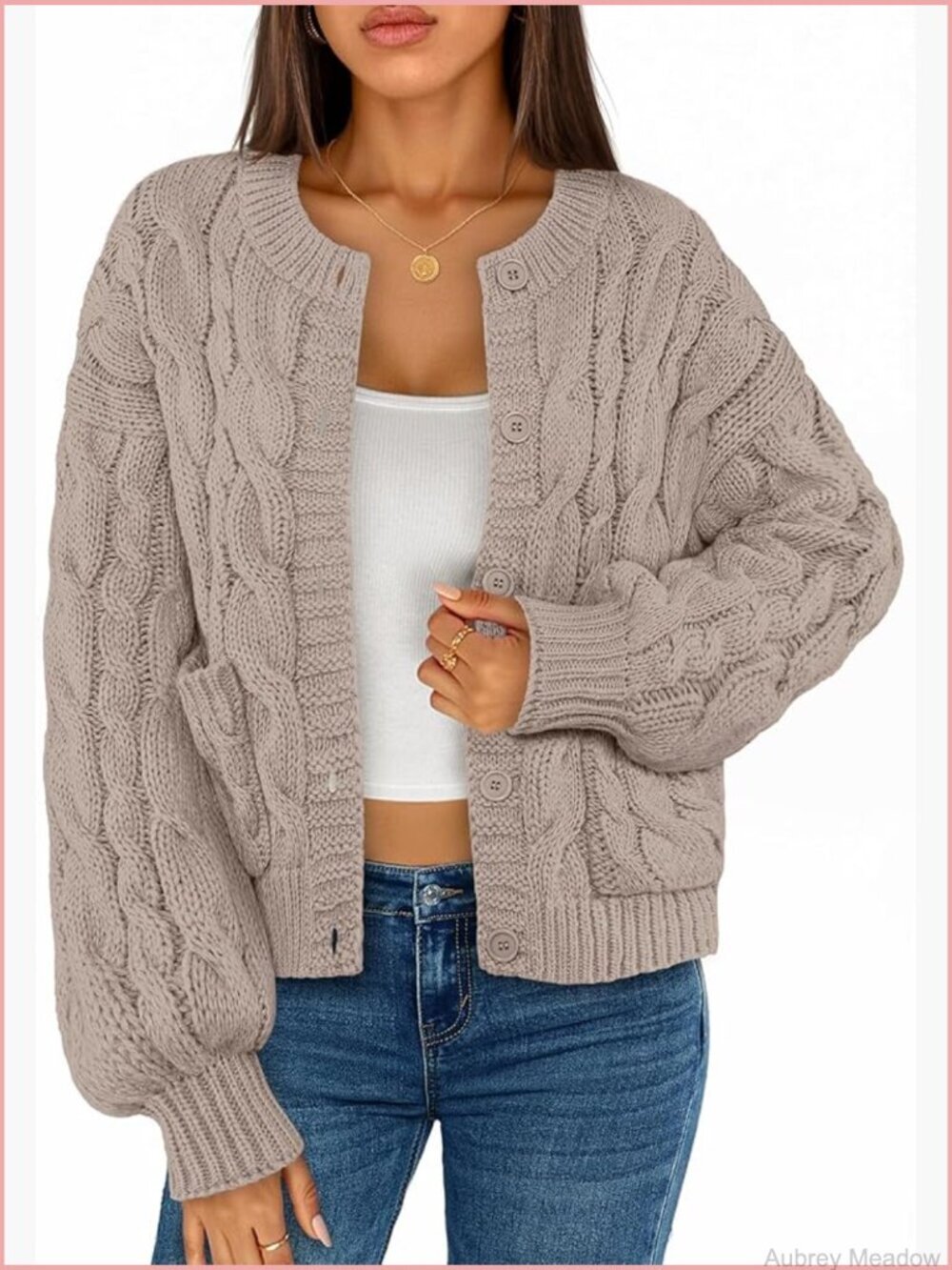 Women's Cable Knit Chunky Cardigan Sweater - Trendy Button Up Long Sleeve Coat